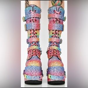 SPARKLE PONY Platform Lace-up Boots Sz:12M New
